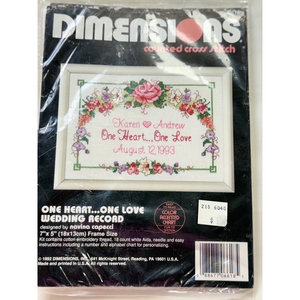Vintage Dimensions Counted Cross Stitch Kit One Heart One Love Wedding Record